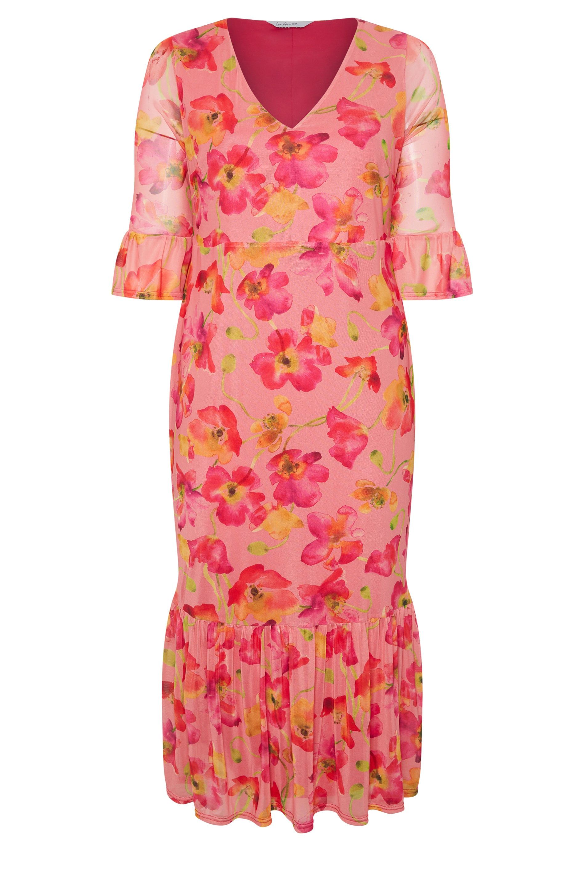 Yours Floral Mesh Tiered Dress