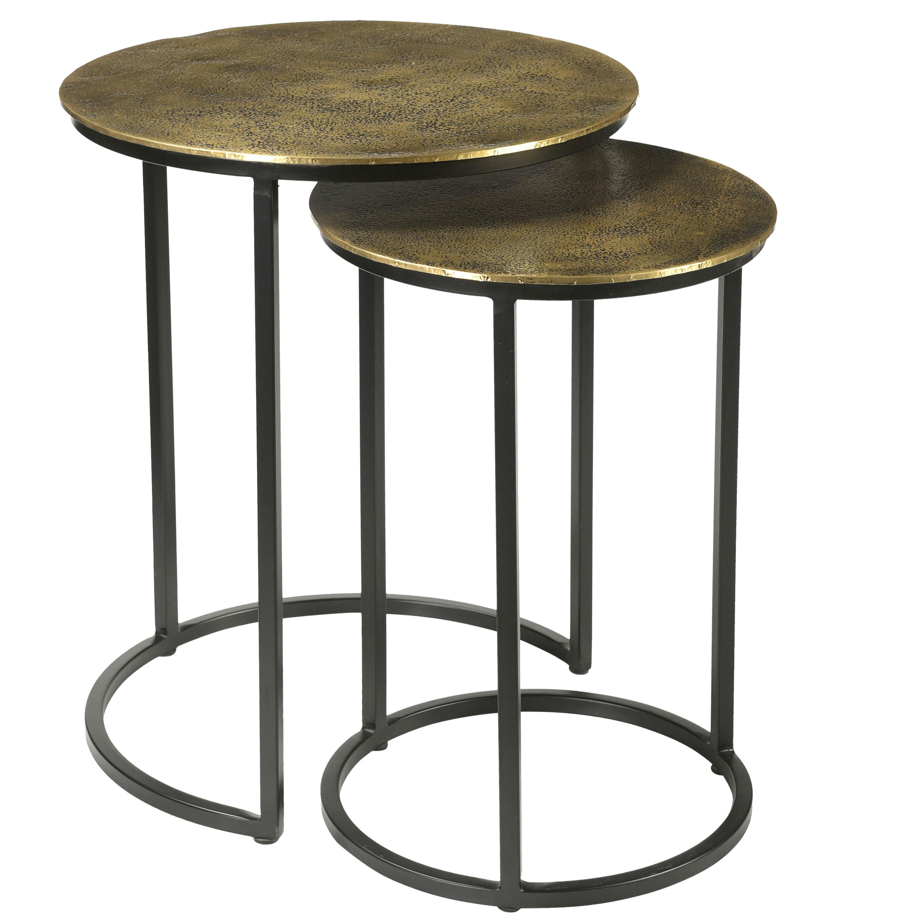 JAIPUR - JAIPUR-Set de 2 Tables basses gigognes en métal Laiton doré et noir