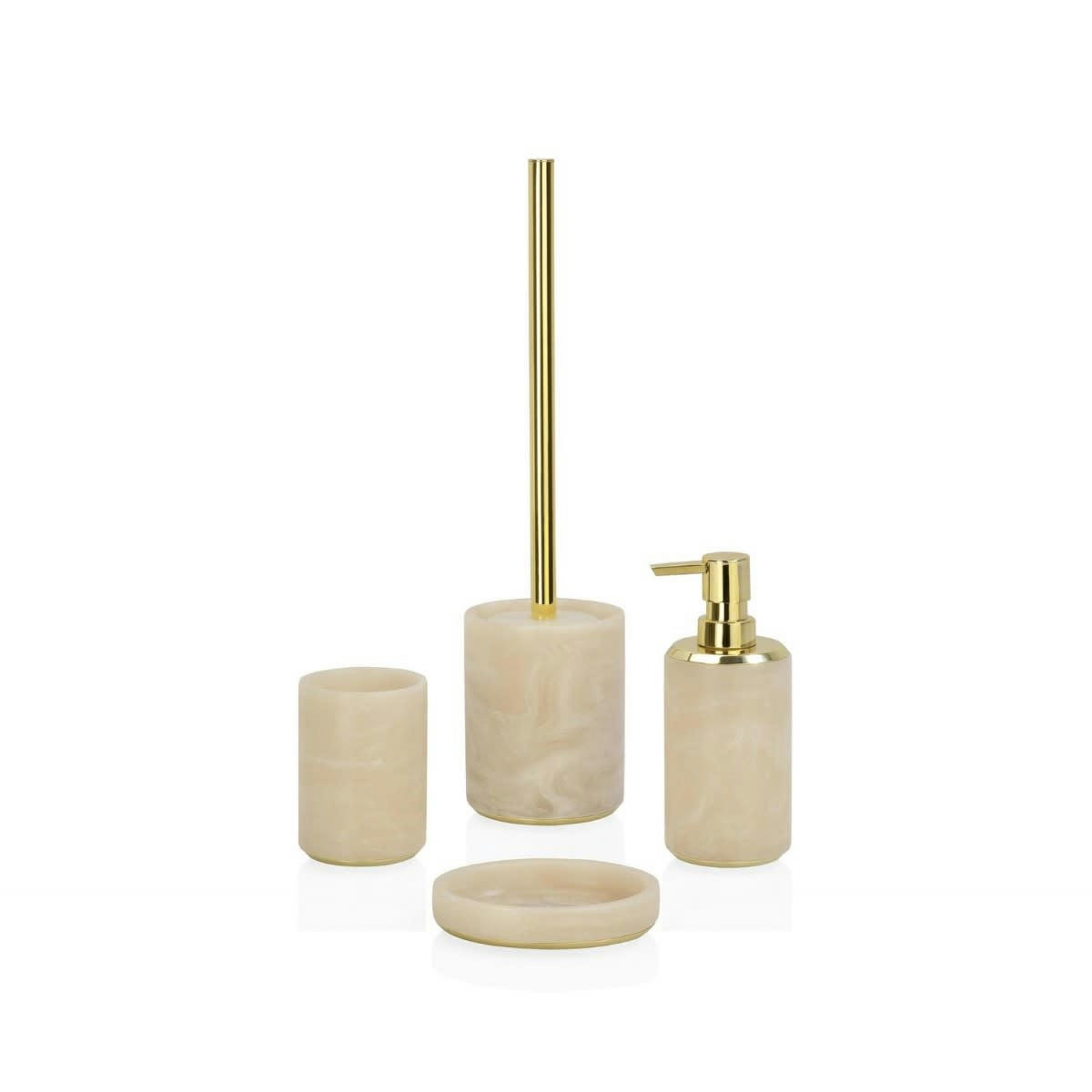 ROSY - Porte savon en résine effet marbre rose et métal doré