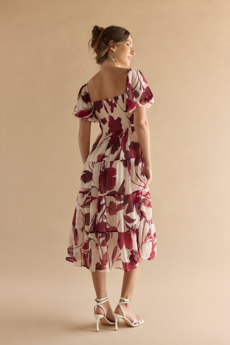 Kristy Puff Sleeve Tiered Midi Dress