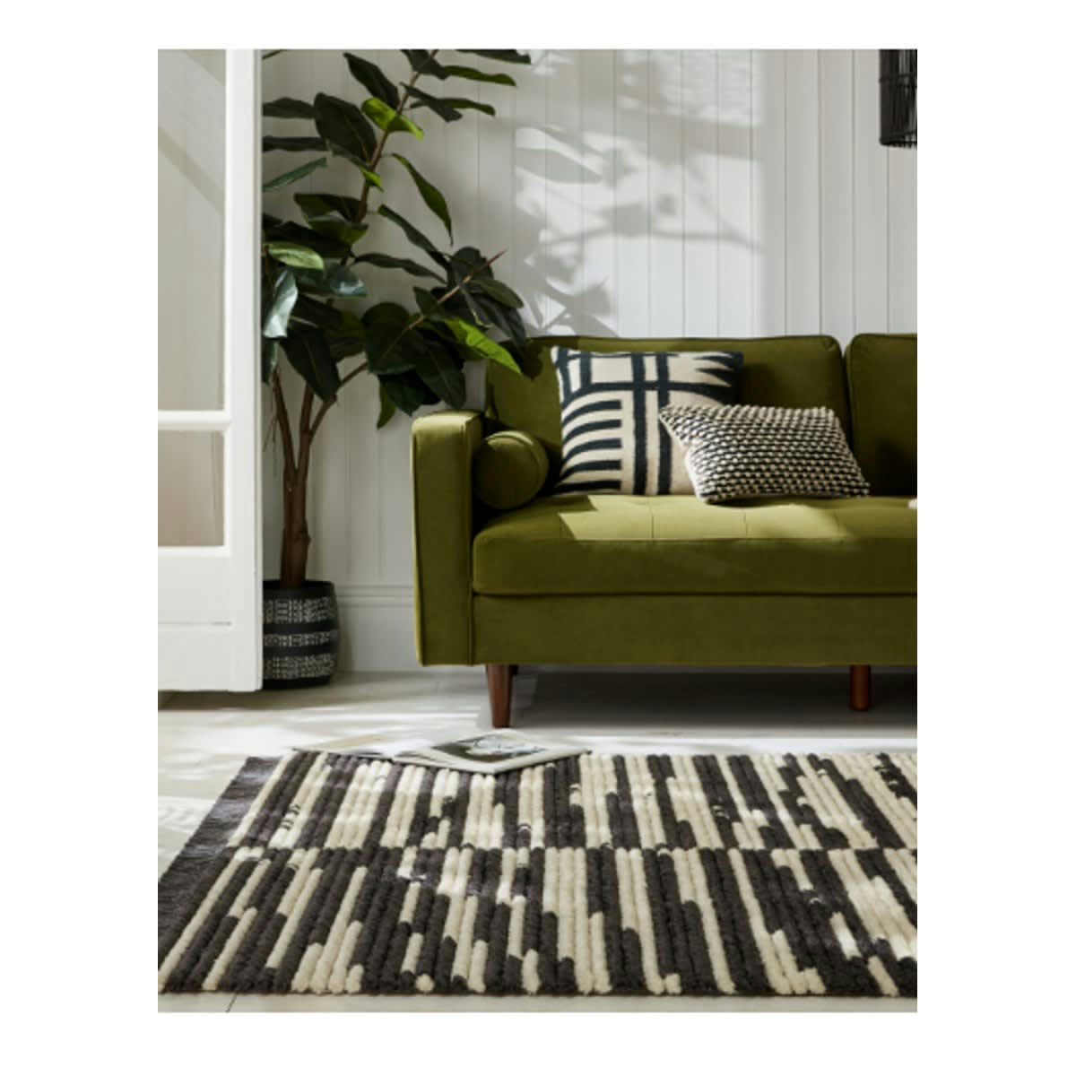 LEILA - Tapis de salon en polyester noir 120x170 cm