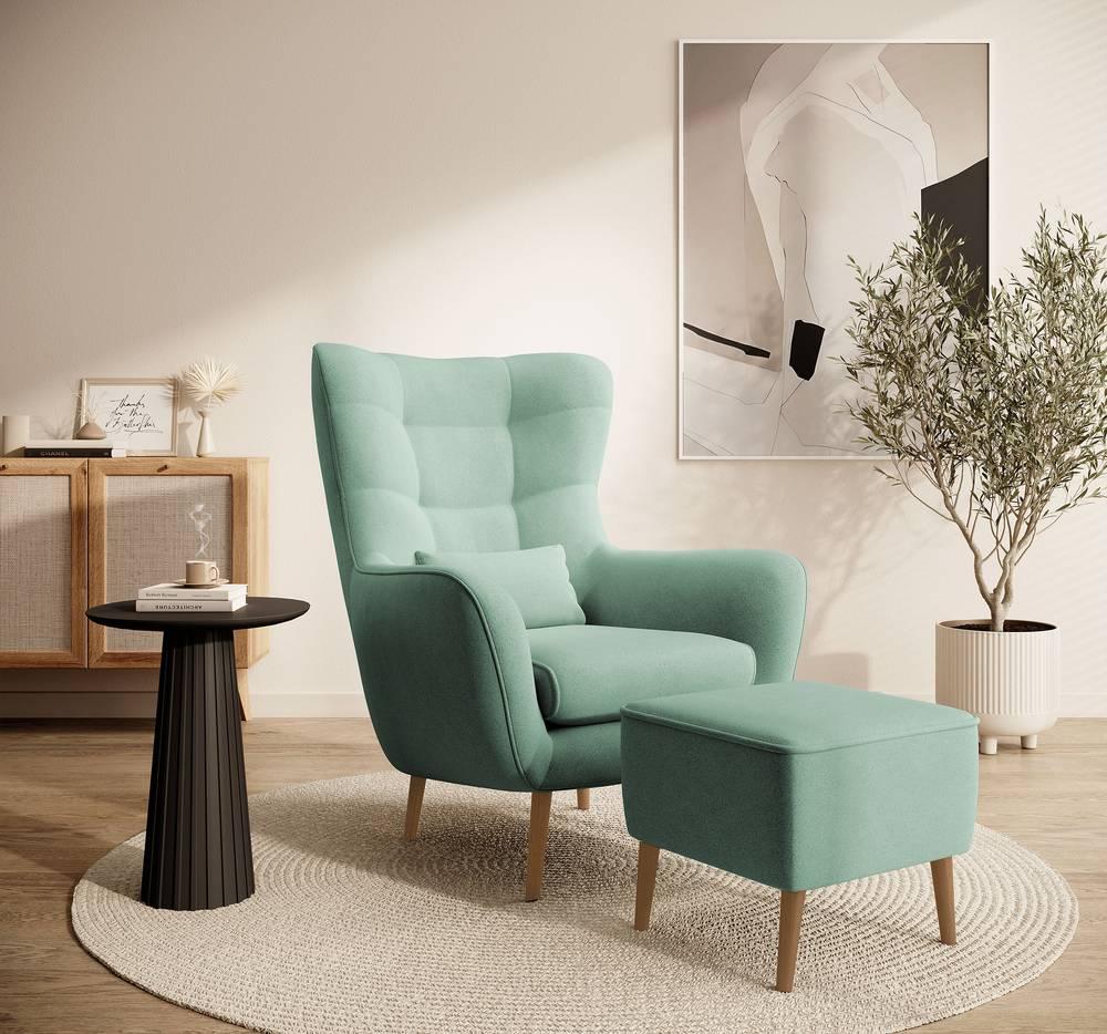 Fauteuil met hocker Verdiro velvet