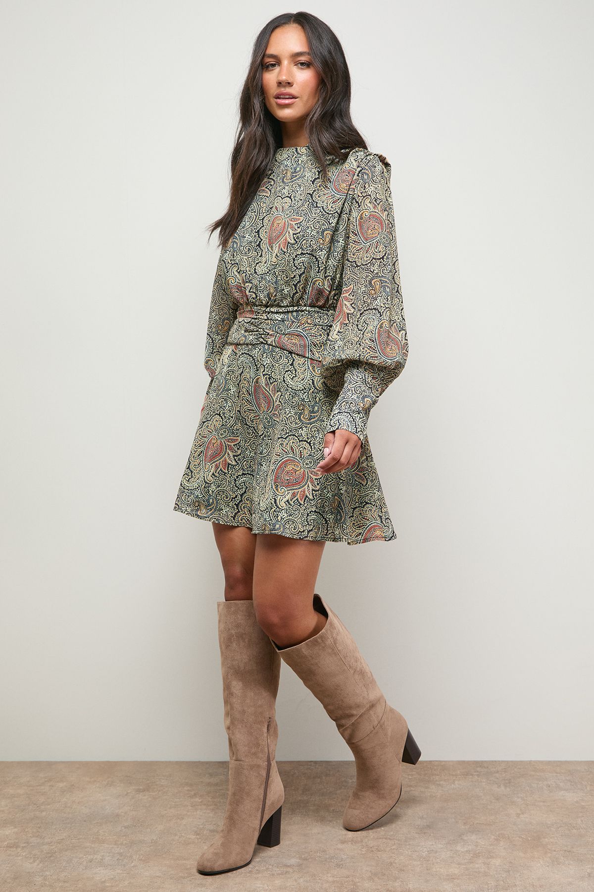 Oasis Tamsin Faux Suede Stacked High Block Heel Knee Boots