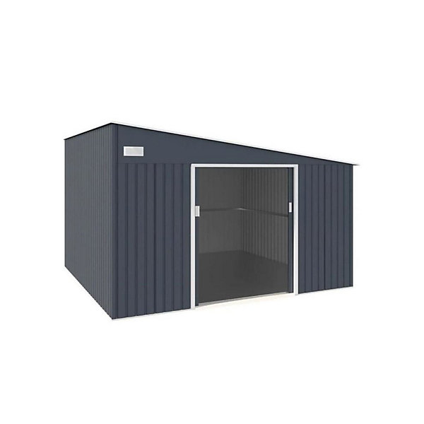 Abri de jardin en métal 11,01 m² - 342 x 321 x 162 - 210 cm - ASTRO - Kit d'ancrage inclus, 2 portes coulissantes - Gris