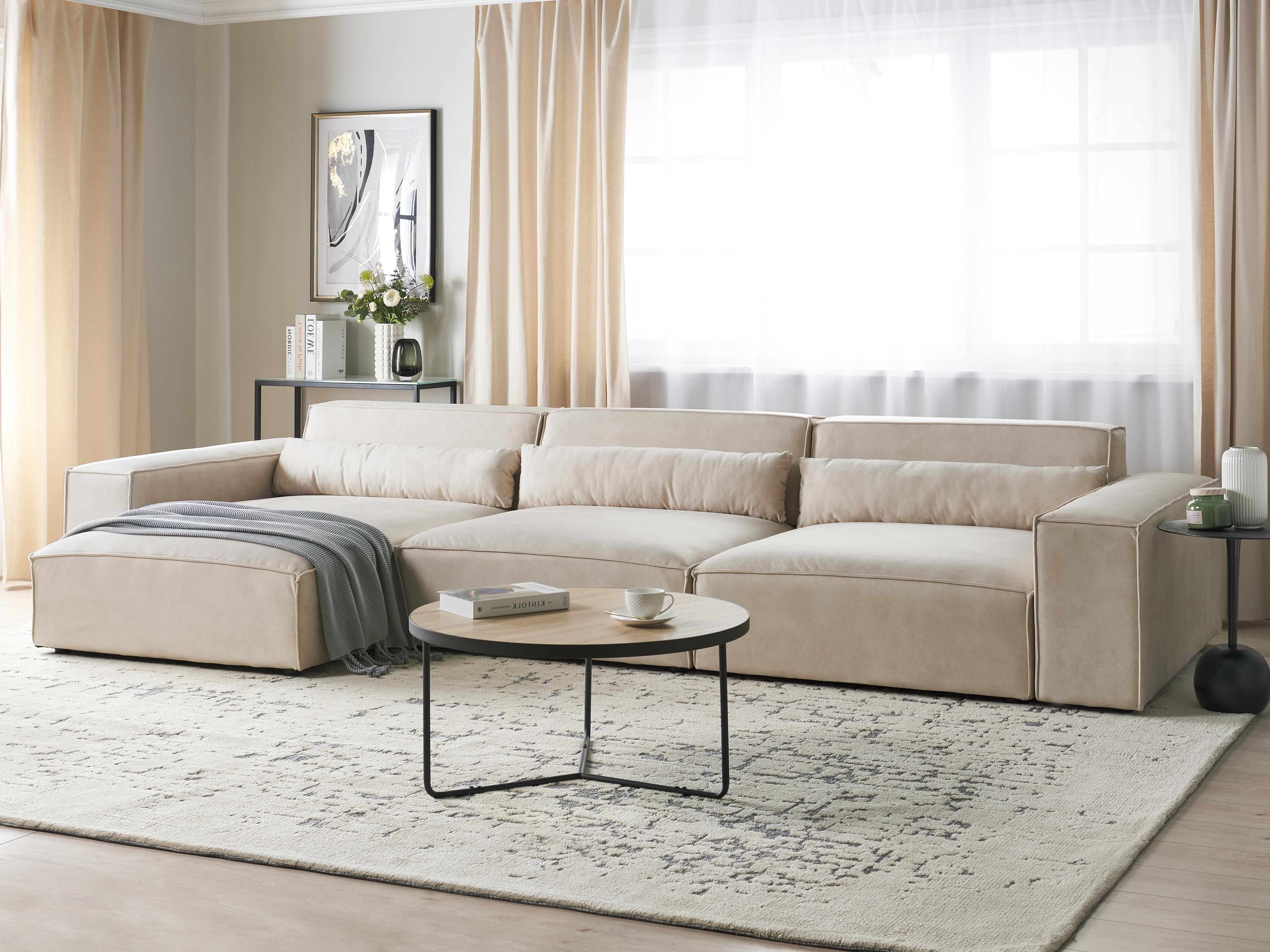 Modular Corner Sofa 4 Seater HELLNAR Velvet Light Beige Right Hand