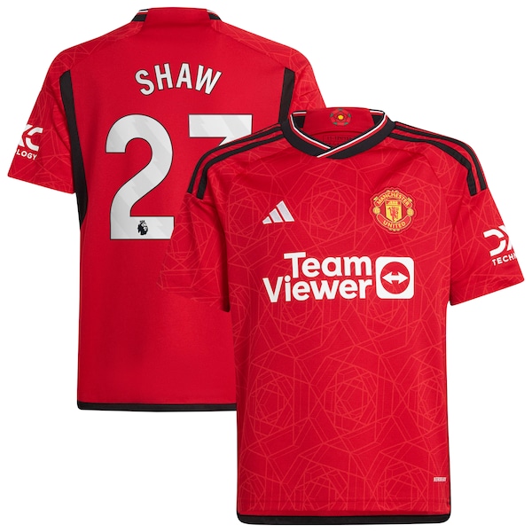 Luke Shaw Manchester United adidas Youth 2023/24 Home Replica Player Jersey - Red