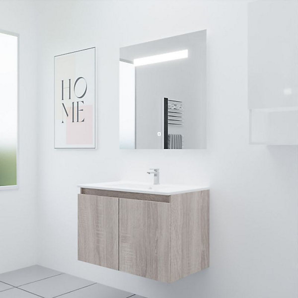Meuble PROLINE 80 cm avec plan vasque et miroir Elégance ht80- Bois- Plan vasque en Céramique
