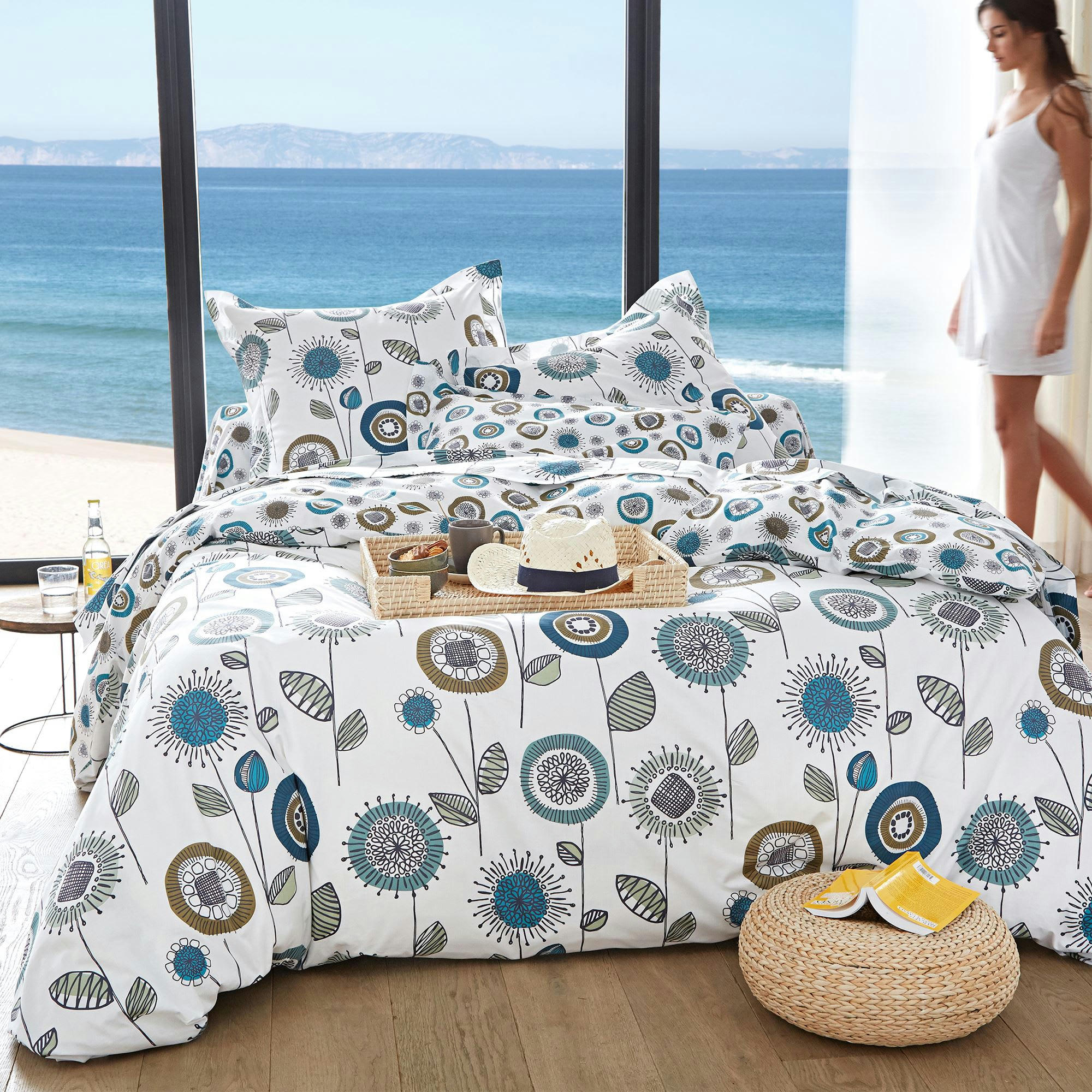 FIFTY - Housse de couette 260x240 bleu en coton