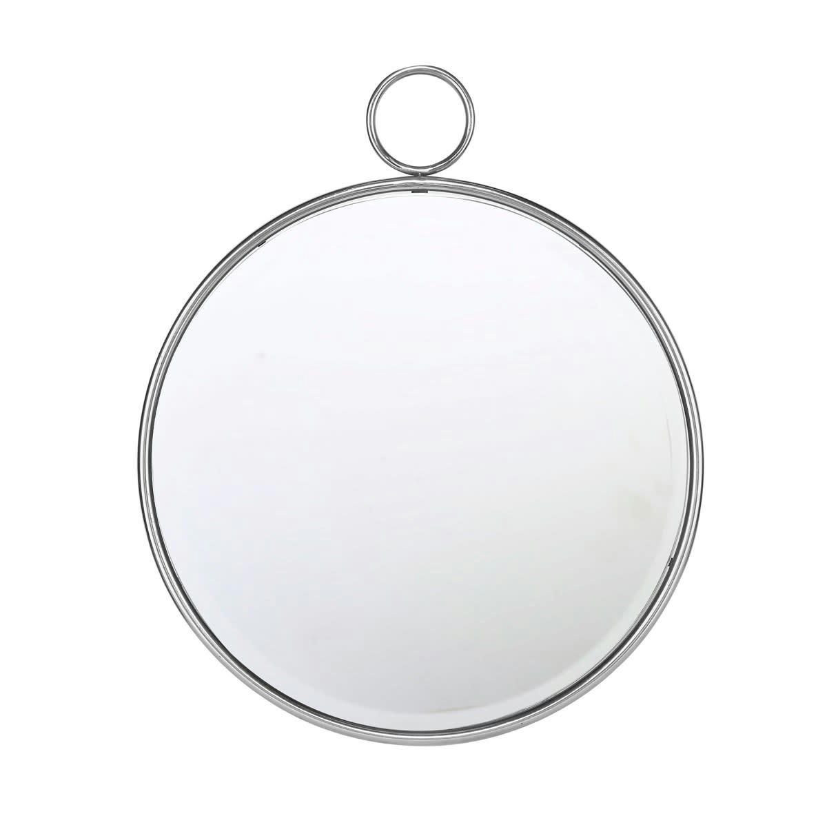 - Miroir rond métal argenté avec anneau 62x74cm