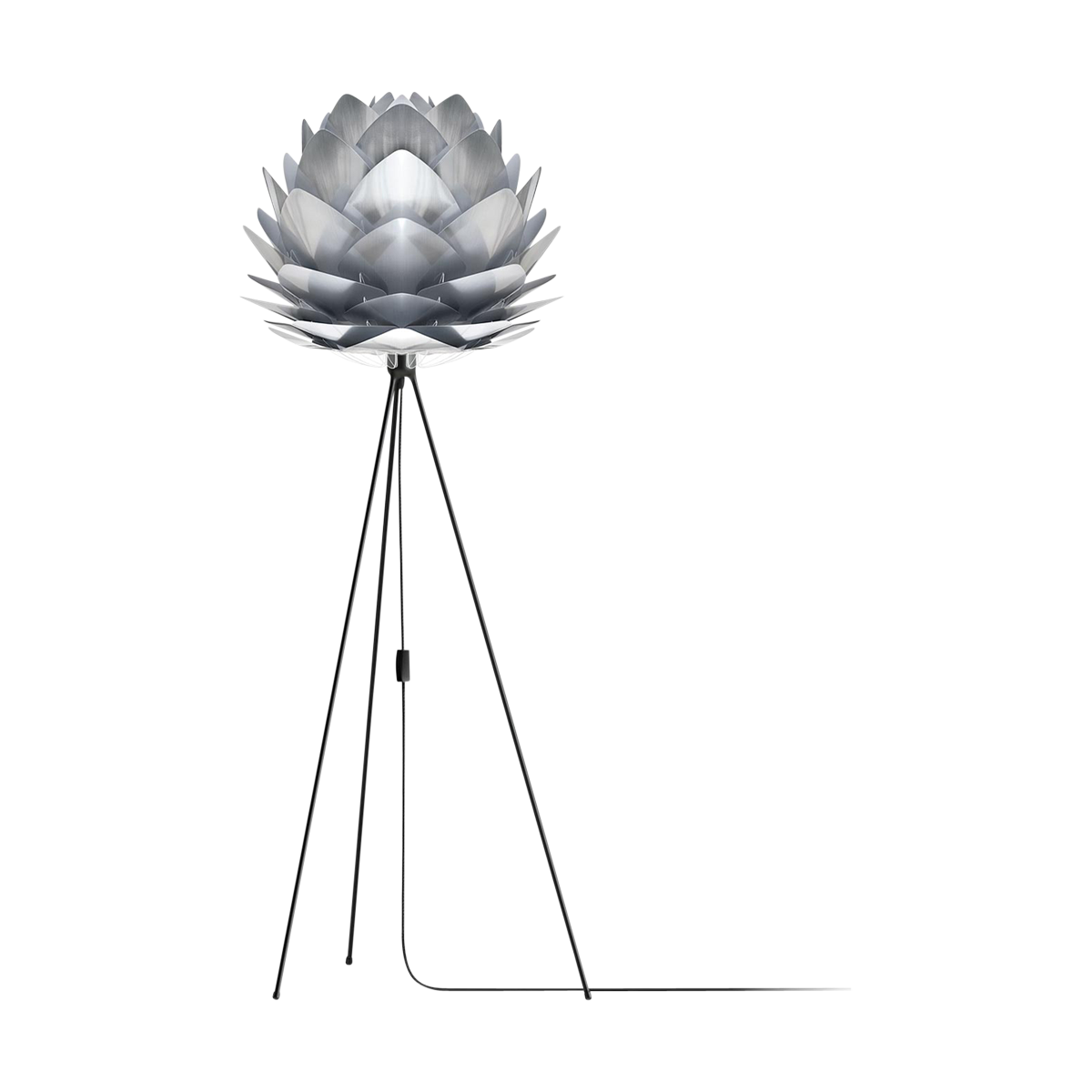 Umage Silvia Medium vloerlamp brushed steel - met tripod zwart - Ø 50 cm