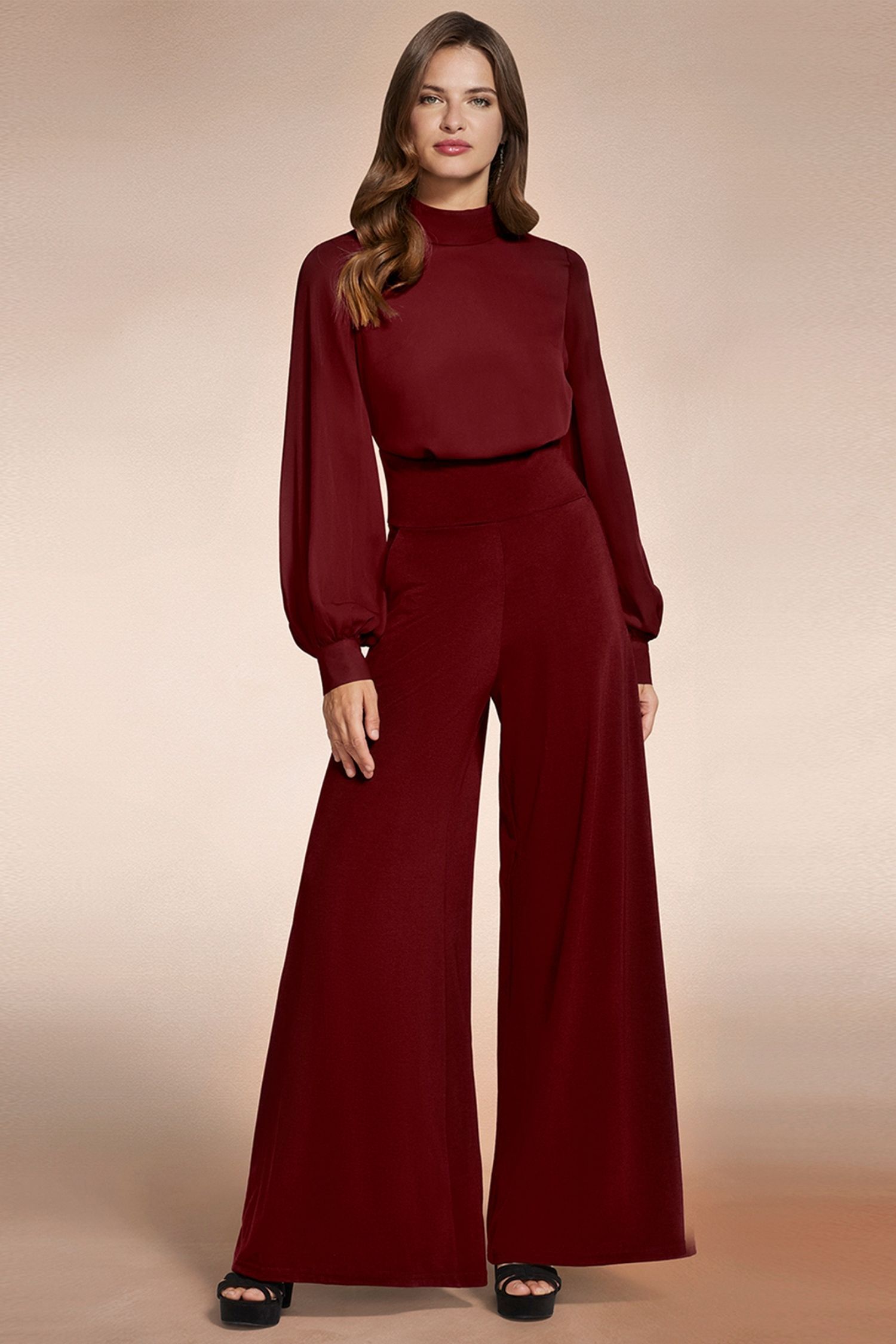 Hot Squash Wideleg Jumpsuit with Blouson Sleeve
