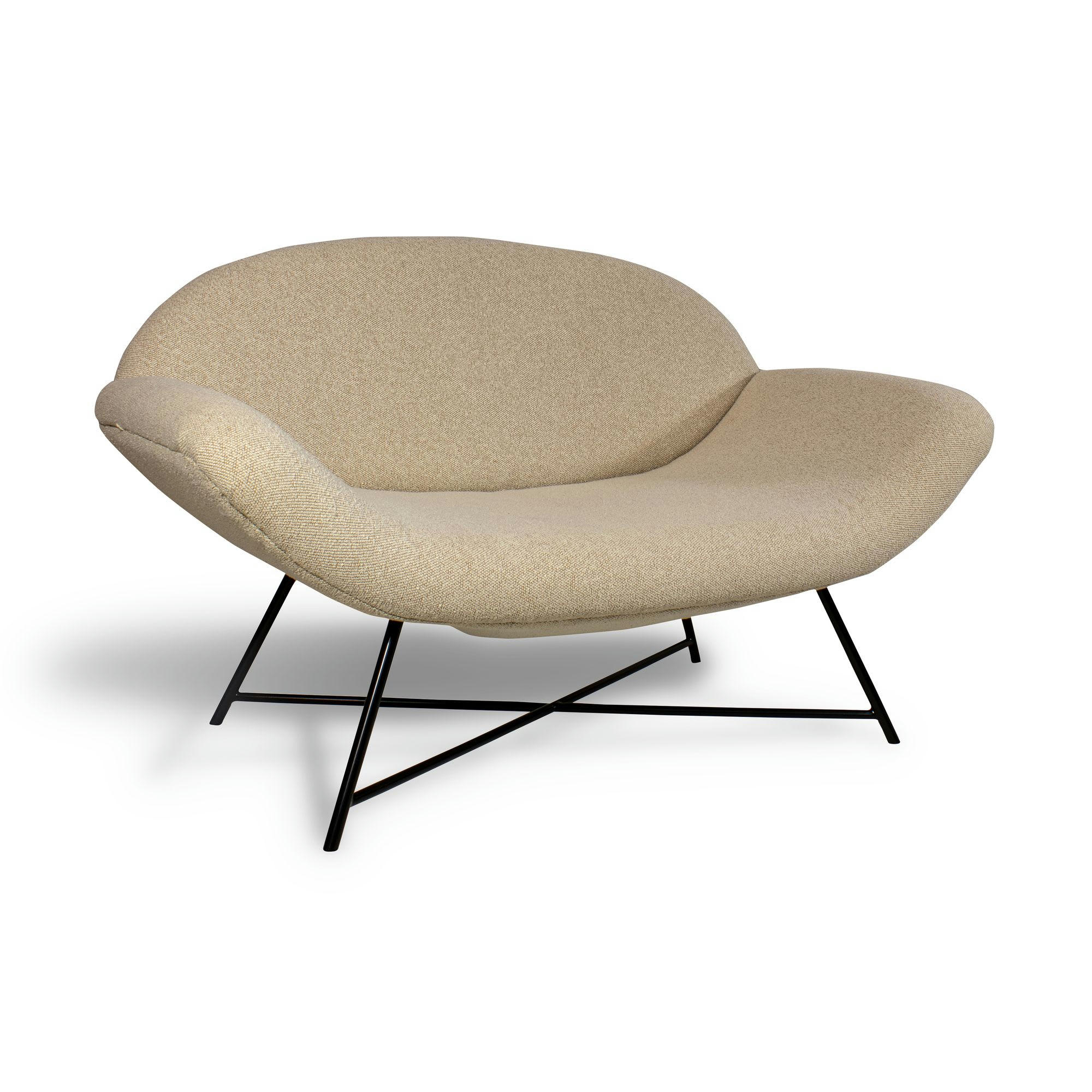 DUKE - Canapé en bouclette beige et pieds en métal noir 2 places