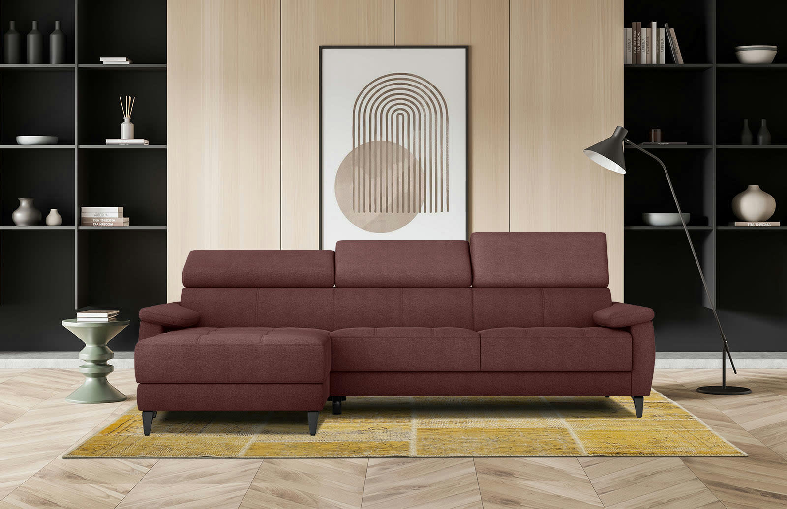 TAUNUS - Canapé d'angle gauche 4 places bordeaux