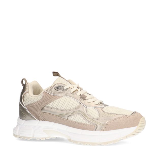 Beige sneakers met gouden details