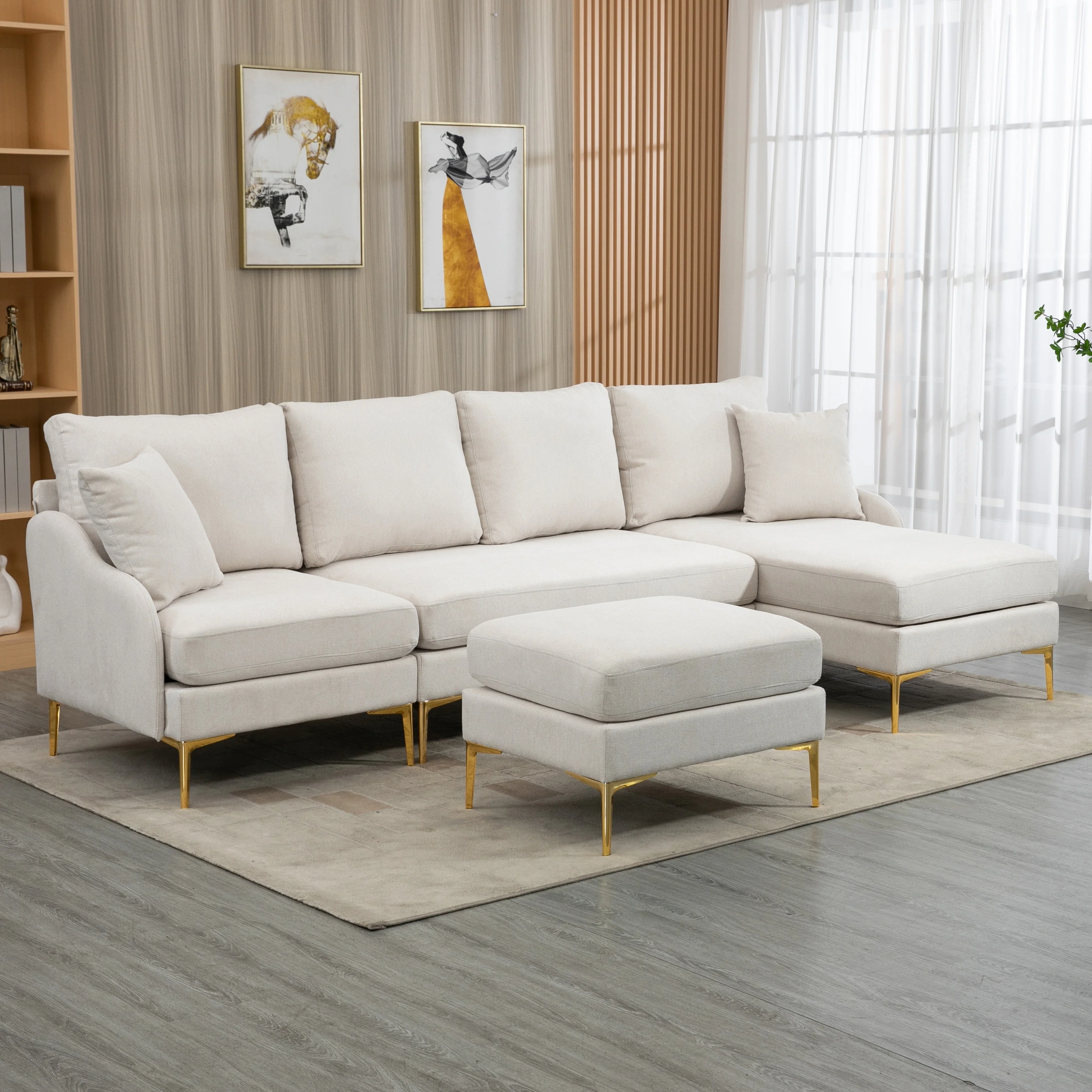 4 - Piece Upholstered L-Shape Sectional Sofa With Reversible Chaise Lounge