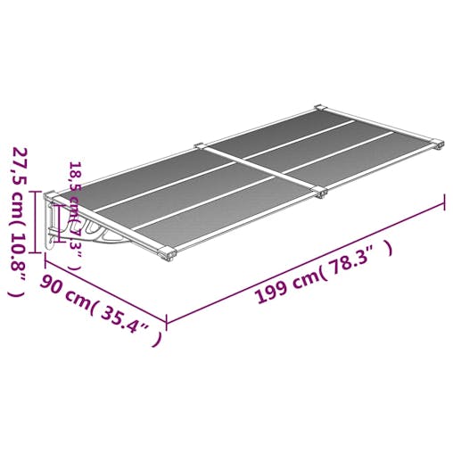 NNEVL Door Canopy Black 199x90 cm Polycarbonate