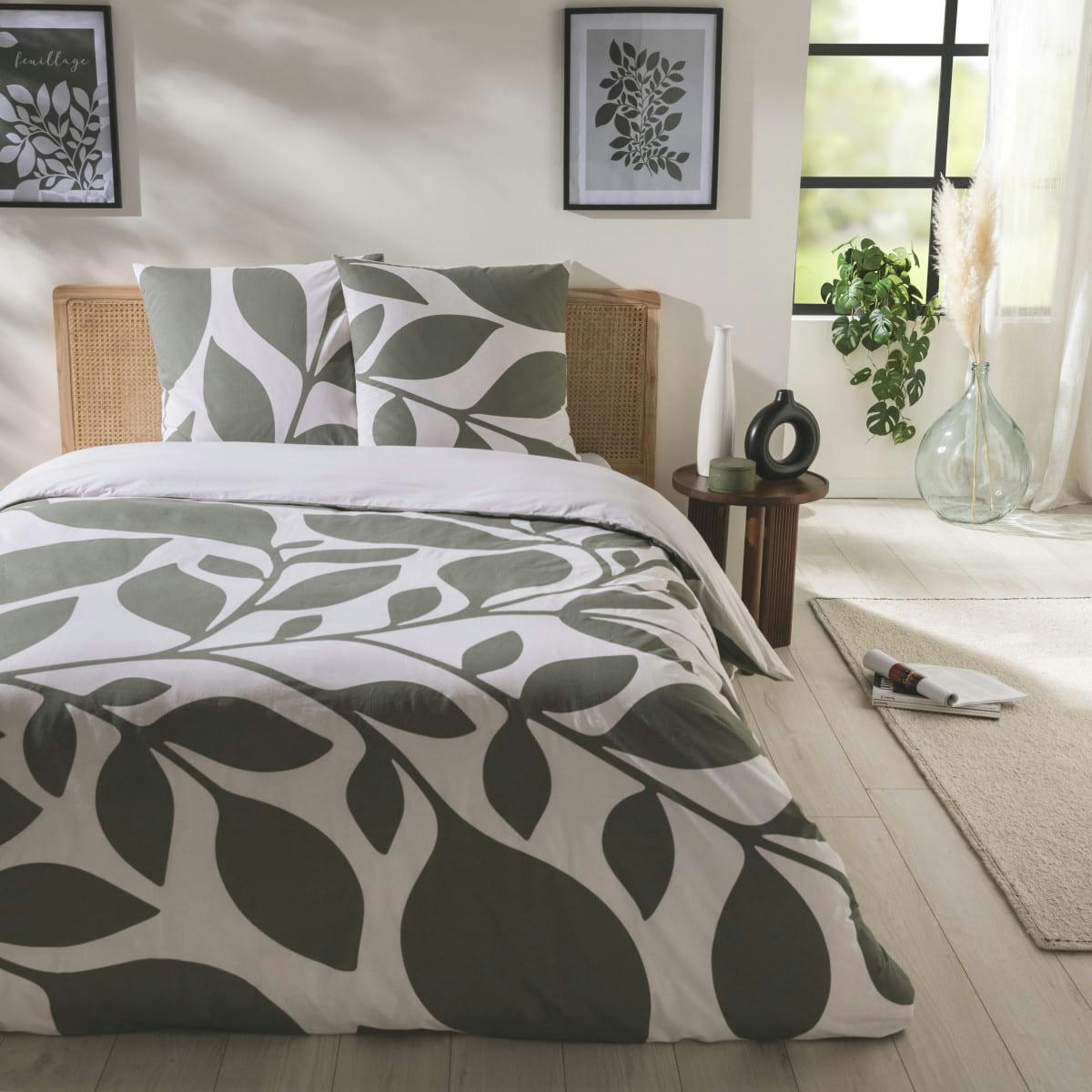 NAIS - Parure de lit 2 personnes coton  imprimé vert 240x220cm