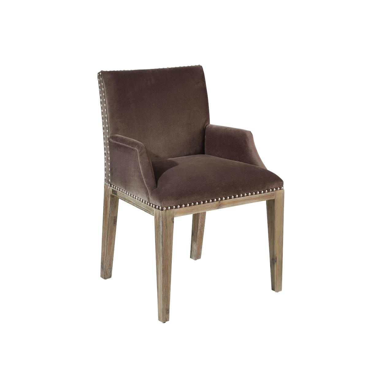 FORGE - KENZA - Fauteuil de table en velours et en bois clouté taupe