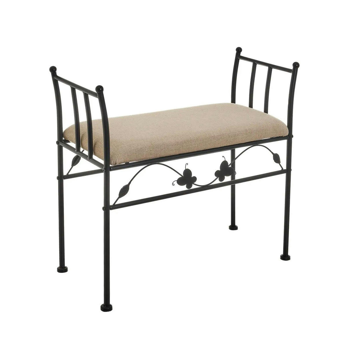 - Banquette en métal noir et assise rembourrée lin beige 68x30x64cm
