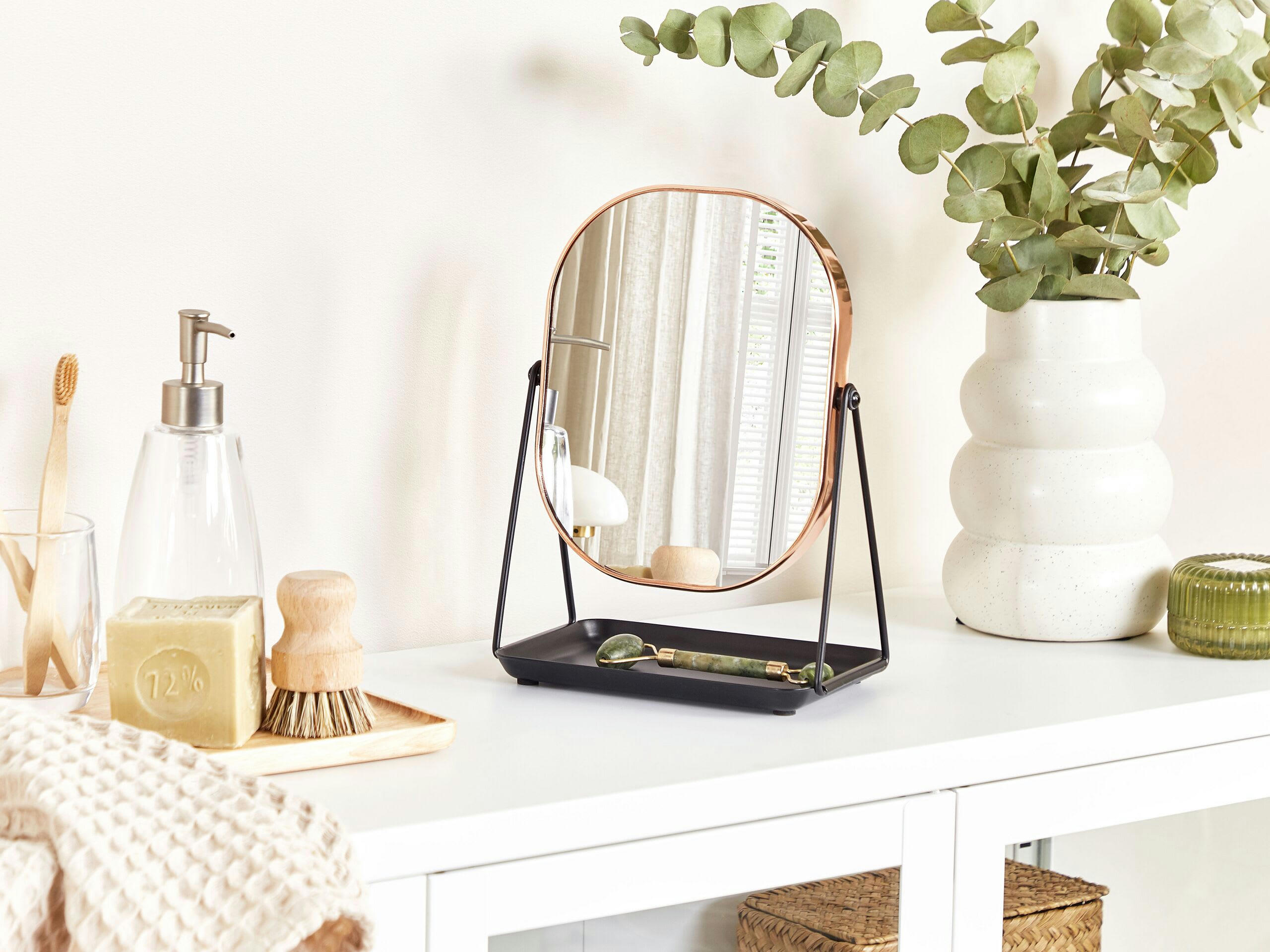 CORREZE - Miroir de table en métal rose doré 31x24