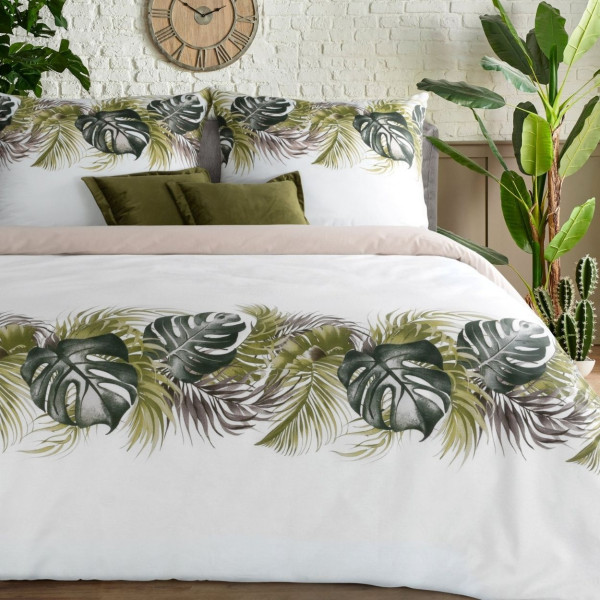Pościel AMBER monstera 140x200 cm bawełniana biała 2 el.