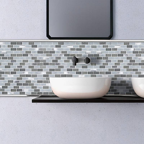 Mosaïque Verre &Alu - Blanc et Gris - 30 x 30 cm - Barrettes