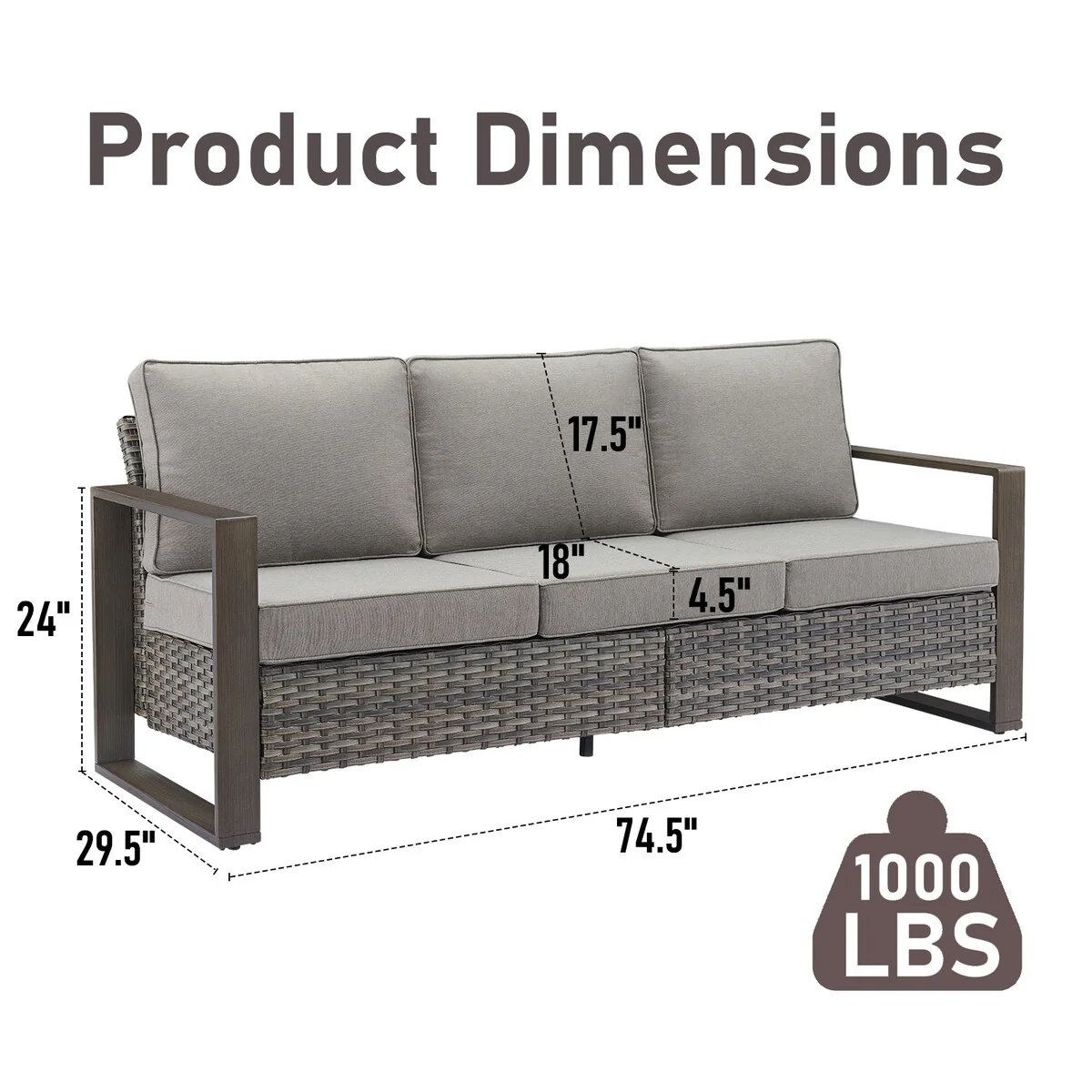 Gymojoy PE Wicker Sofa Loveseat Seating Sofa - Grey