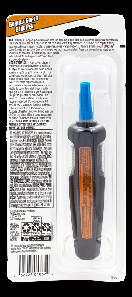 Gorilla Glue Fast-Setting Liquid Super Glue Pen with Max-Control & Anti-Clog Cap, Clear, 5.5-g