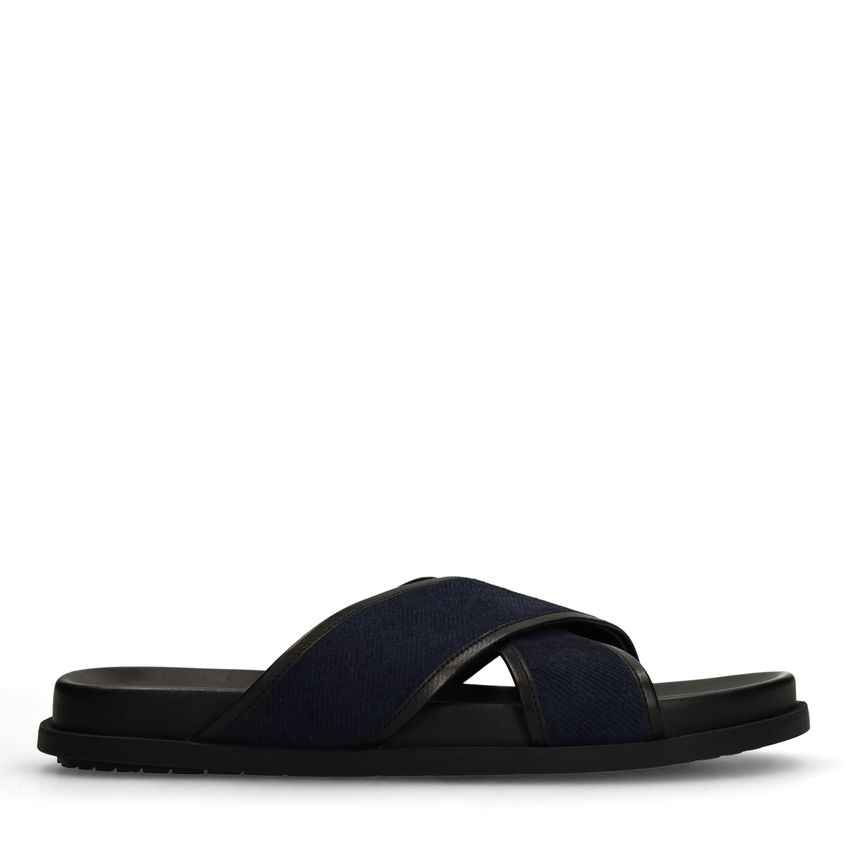 Manfield Donkerblauwe suède slippers