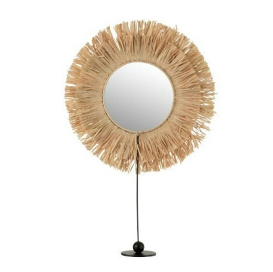 ROTIN - Miroir sur pied rond raphia naturel H51cm