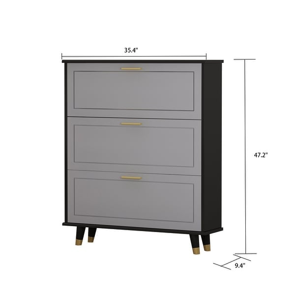24-Pair Shoe Storage Cabinet with 3 Flip Drawers Grey by Kerrogee
