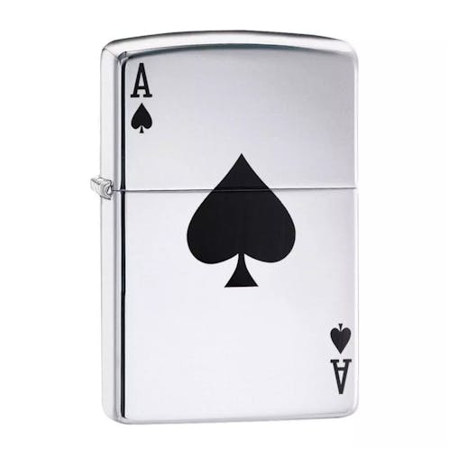 New Zippo High Polish Chrome Lucky Ace Spade Lighter