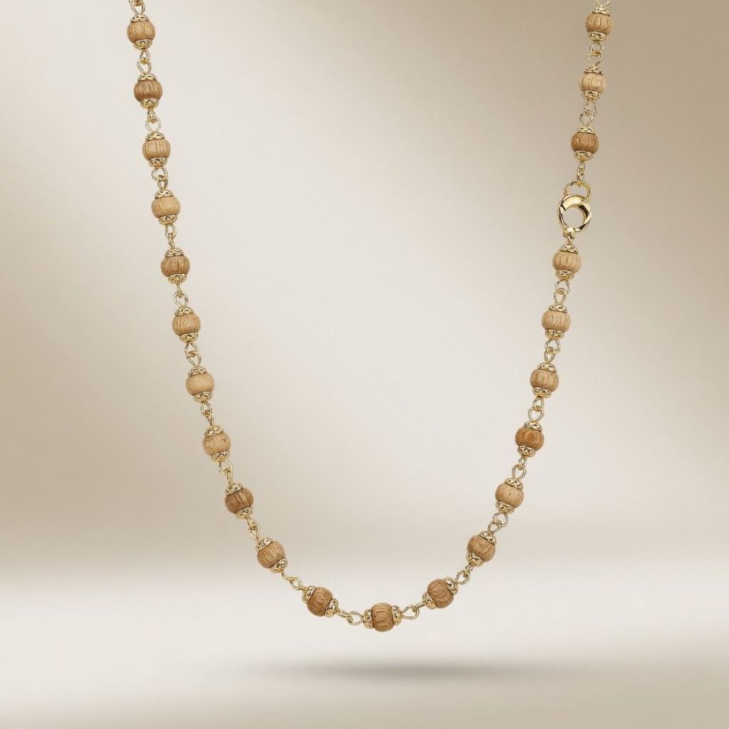 The Colourful Aura Gold Plated Tulsi Beaded Long Chain Necklace Mala