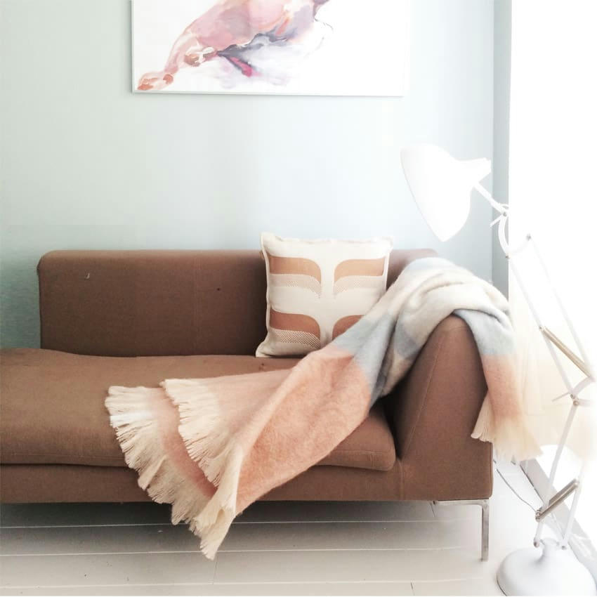 MOHAIR - Plaid rose pêche 125x150