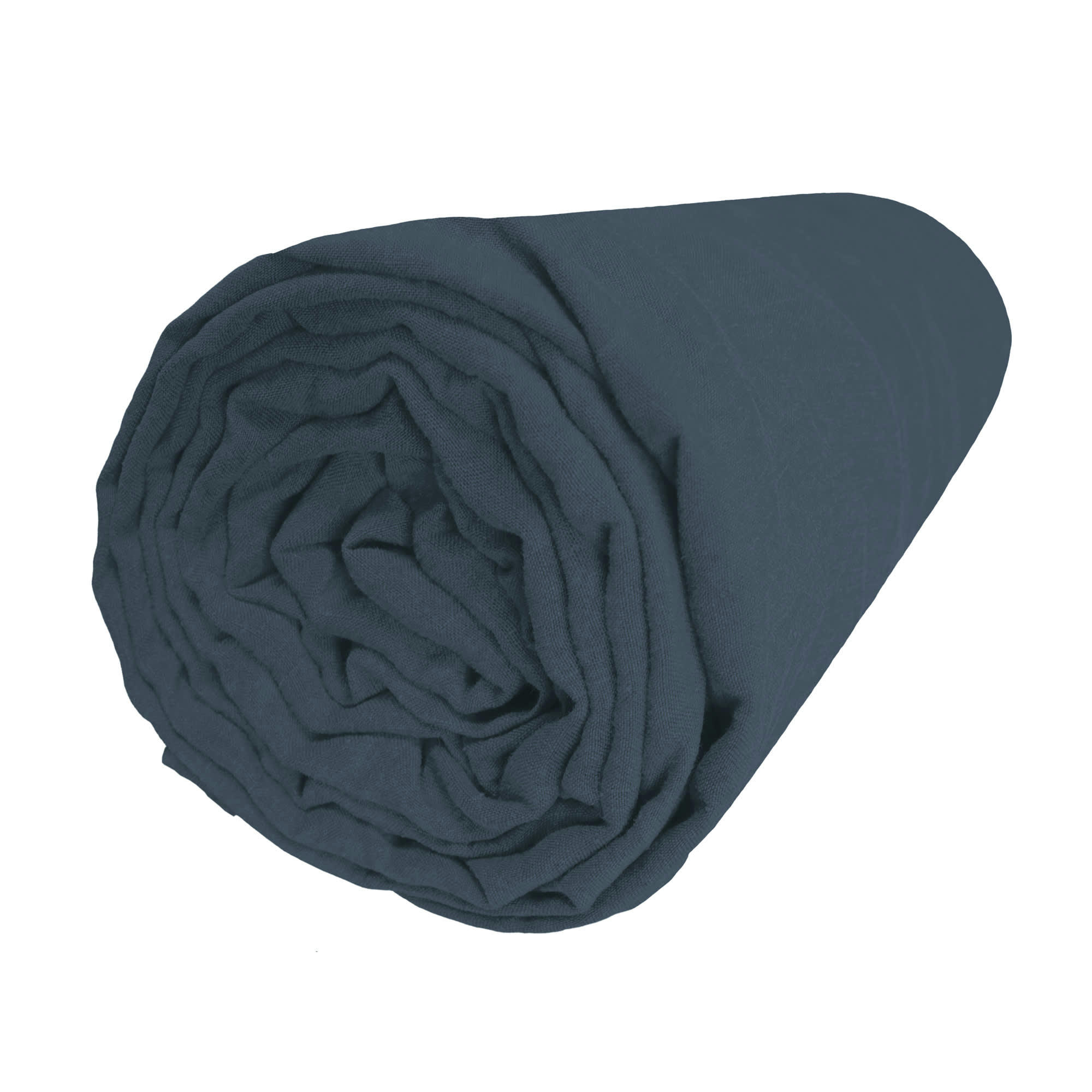LIN LAVE - Drap-housse uni en lin lavé Bleu Marine 160x200cm - Bonnet 30cm