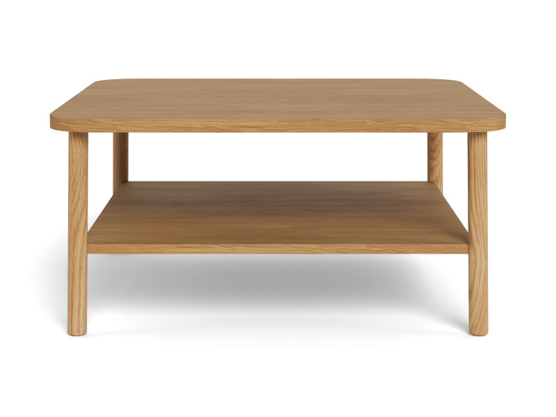 Ława Scala 90x90 kwadratowa z półką, dębowa