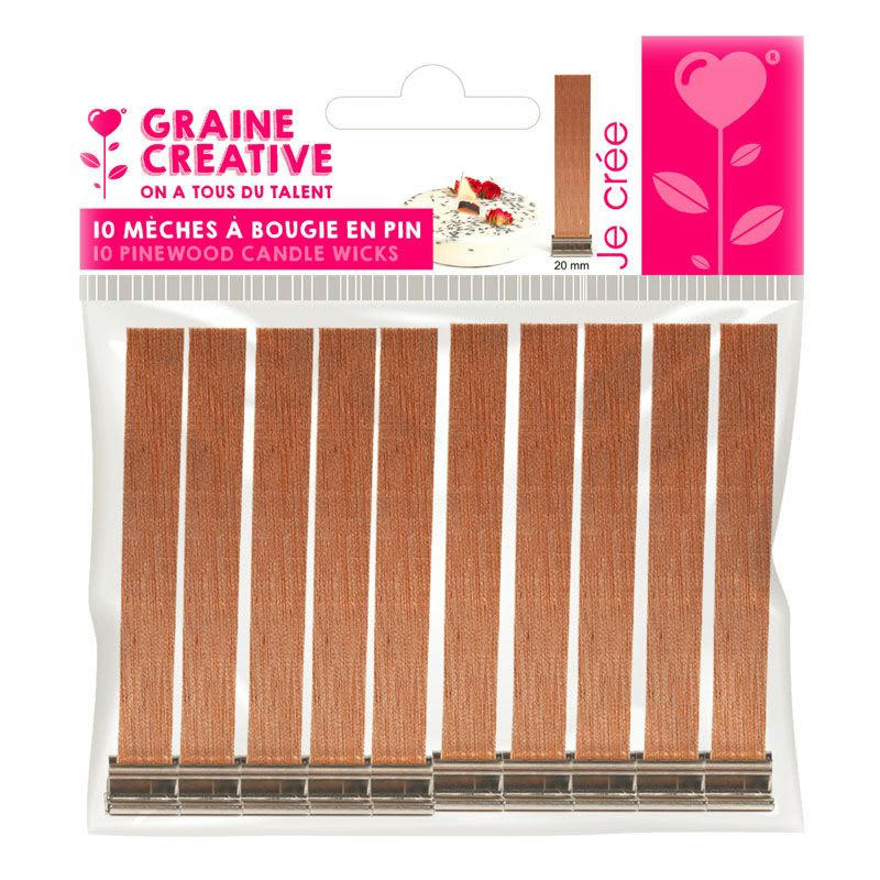 - 10 mèches à bougies en pin larges 13 x 2 cm