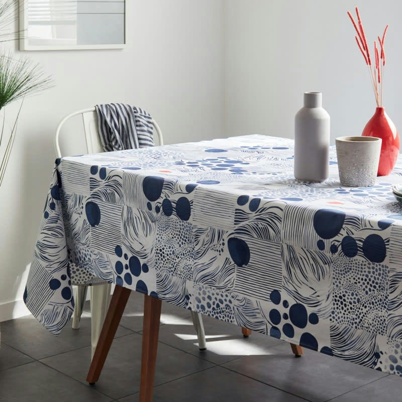 RIVAGE - Nappe en coton enduit acrylique  bleu  160x250 cm