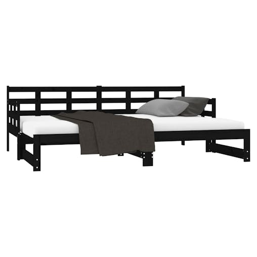 NNEVL Pull-out Day Bed Black Solid Wood Pine 2x(92x187) cm