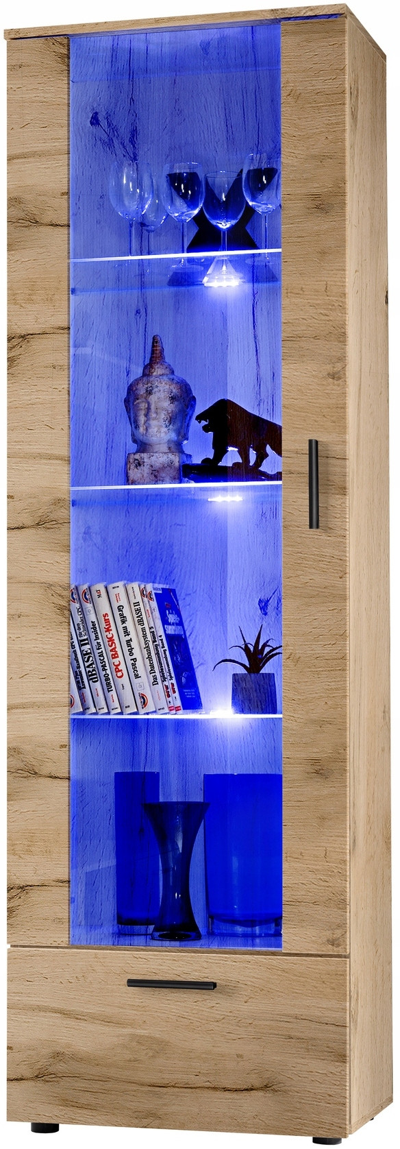 Witryna Szklana Regał Salon Dąb Wotan z Półkami Bez LED 192x60
