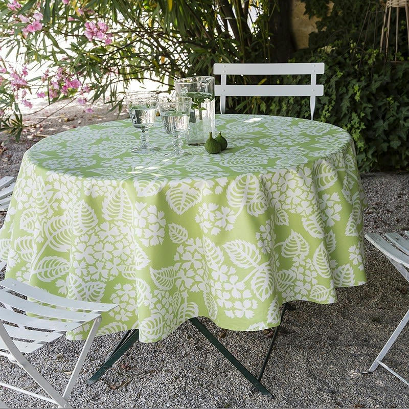 HORTENSIA - Nappe enduite ovale 160 x 200 cm verte
