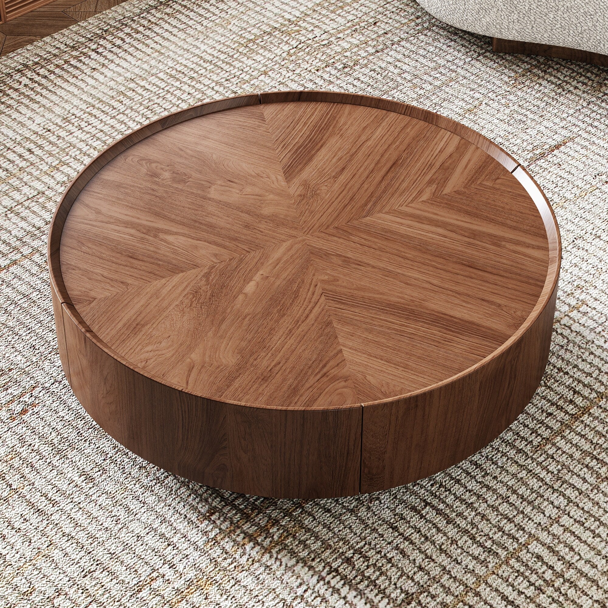 Mid-Century Modern Round Walnut Wood Finish Living Room Table for Small Spaces & Apartments