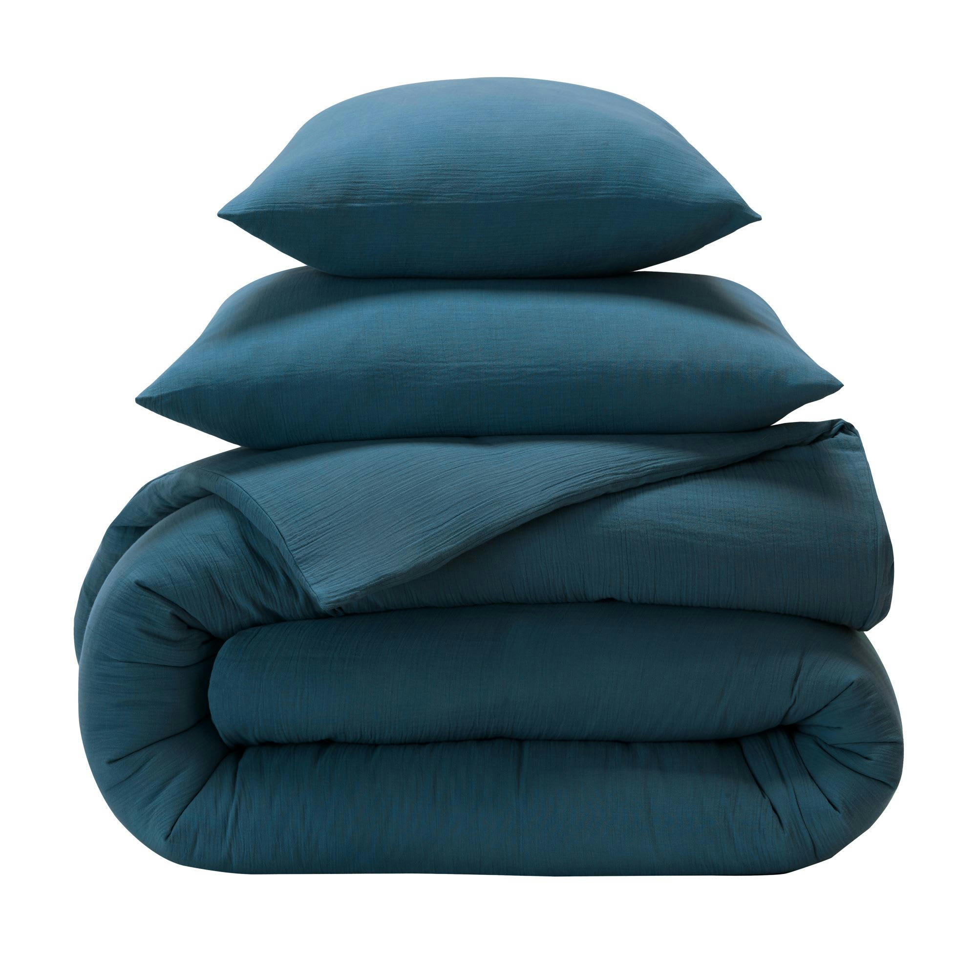 DOUBLE GAZE - Housse de couette 240x220 bleu canard en coton