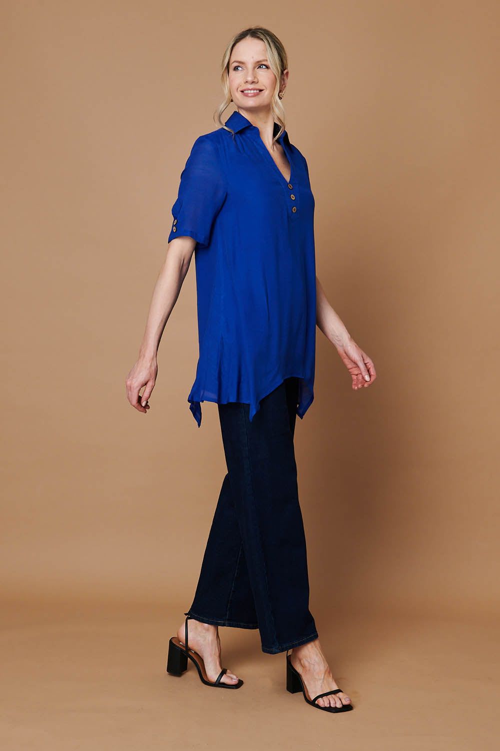 Izabel London Semi Sheer Layer Collared Tunic Blouse