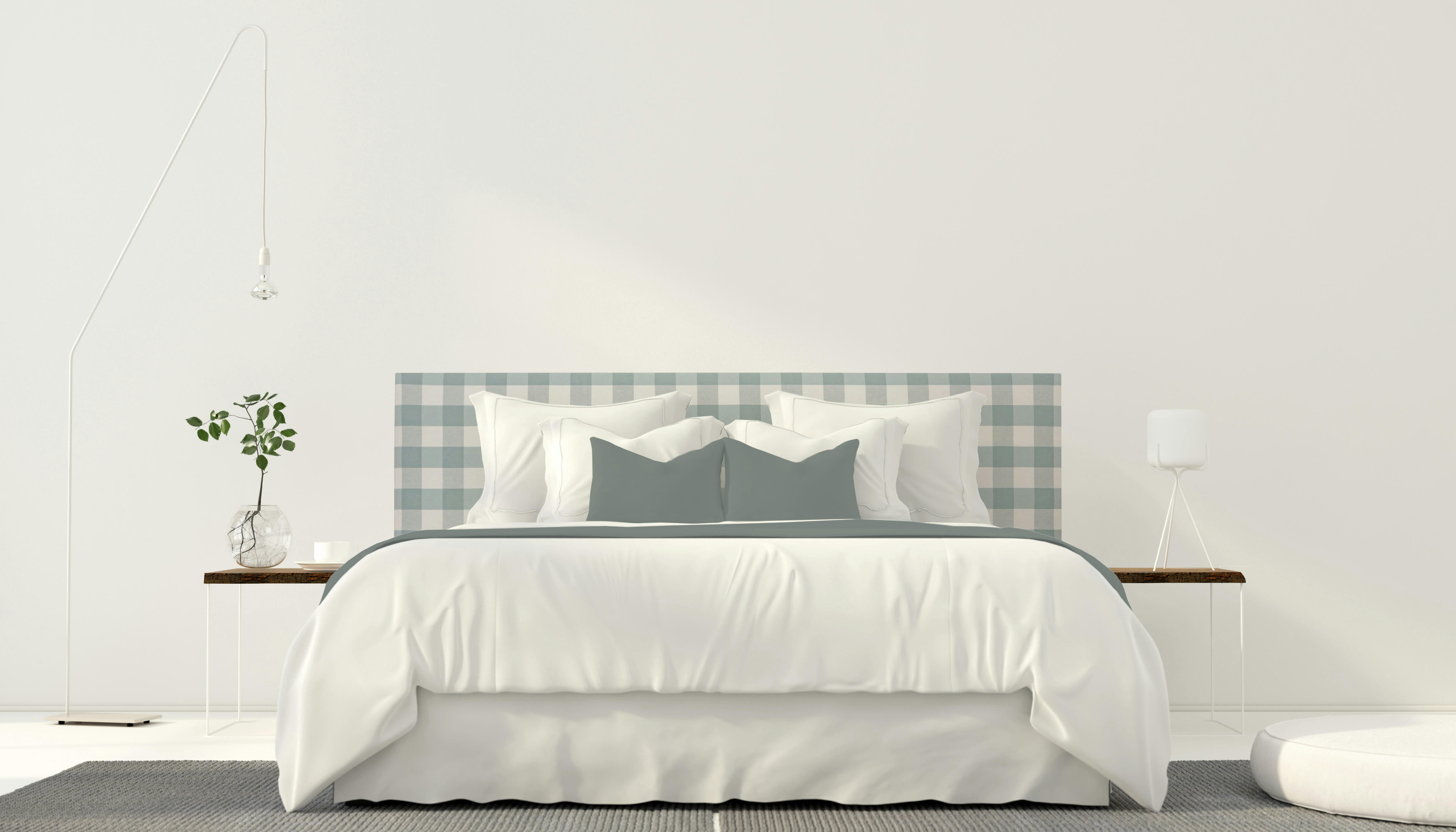 BILLIE LAREDO - Tête de lit tapissée en vichy turquoise 165x52cm