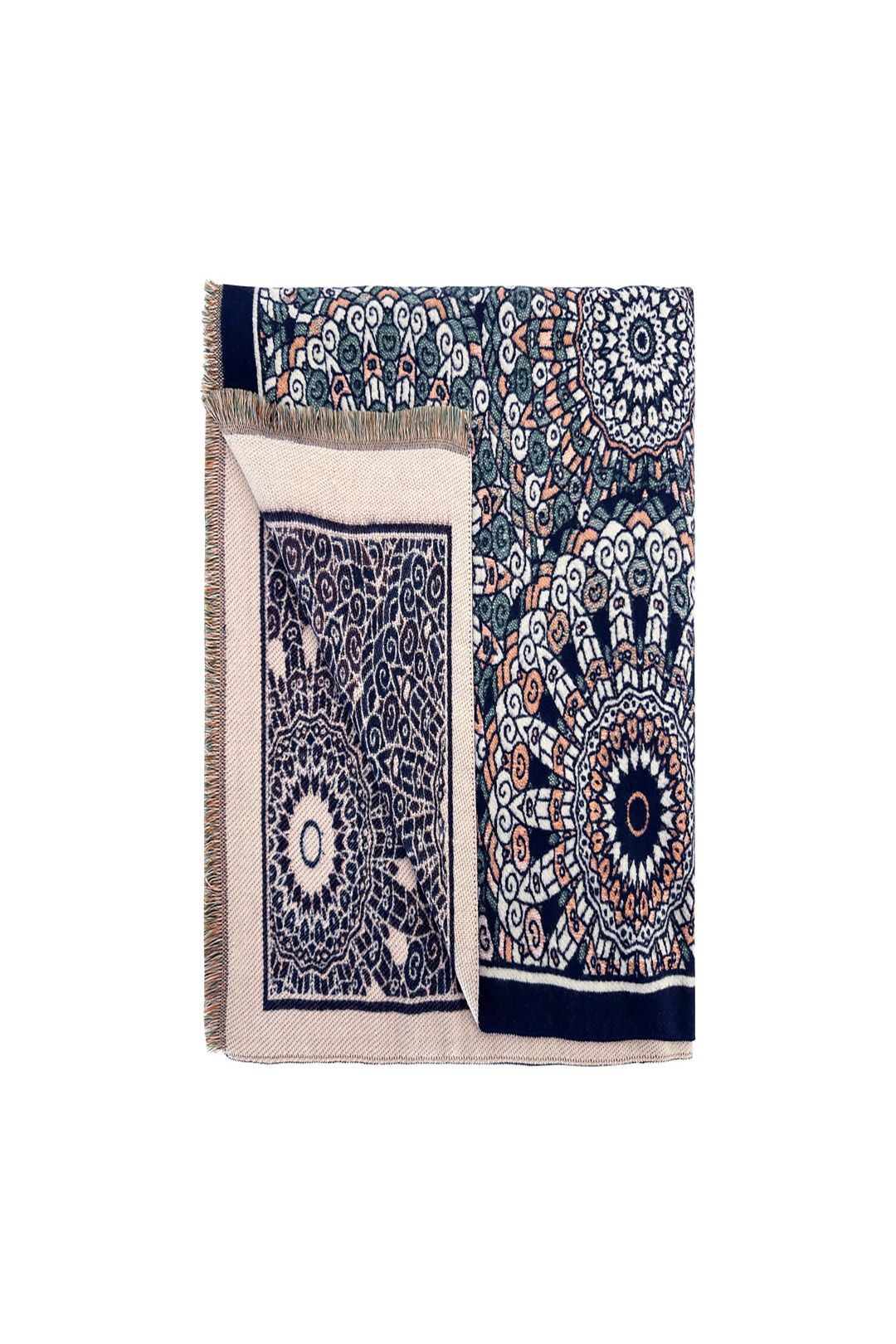 Vellin Mandala Pattern Reversible Scarf – Soft Touch, Decorative Fringe