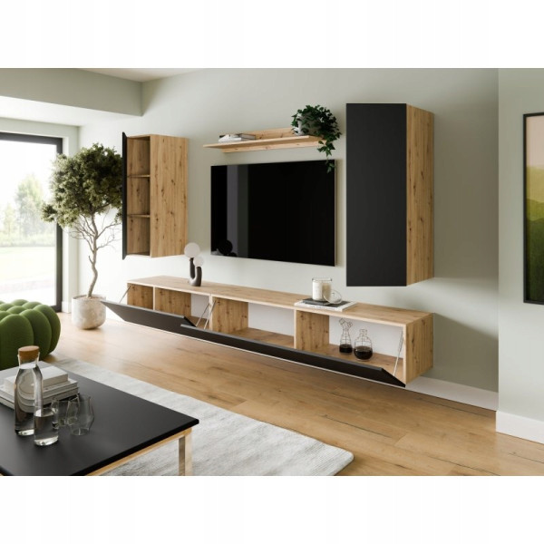 Meblościanka Maui-1 Loft Zestaw Mebli Styl Loftowym Dąb Artisan Czarny-Mat