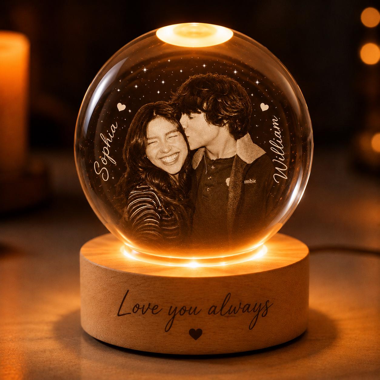 Custom Couple Photo Lamp,Personalized Couple LED Night Light,Custom Names Date Crystal Ball Night Light, Anniversary Valentine Gift For Her