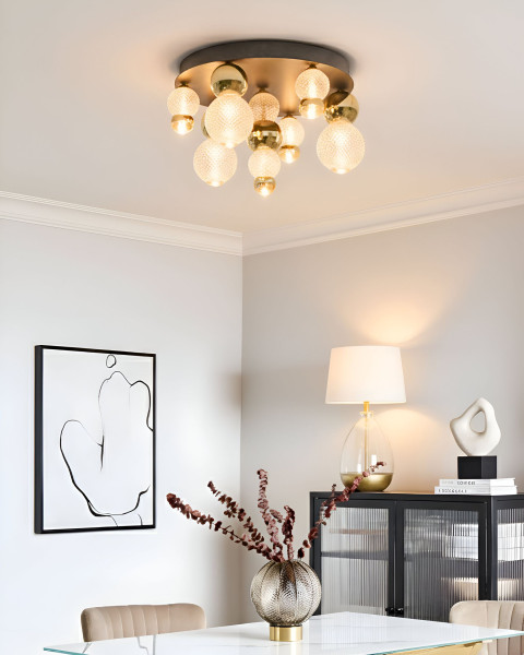 Lampa sufitowa LED szklane klosze metalowa baza złota