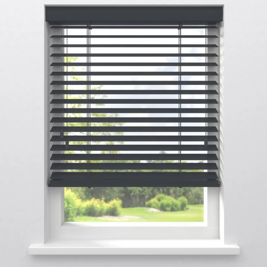 Kwantum Aluminium Jaloezieën | Houten Jaloezieën | Fenstr Houten Jaloezie Theun  65mm Antraciet